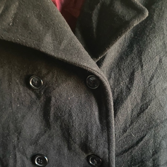 Vtg Fabio Wool Elegant Black Double-Breasted Black Peacoat Office Siren Coat L - Picture 11 of 16